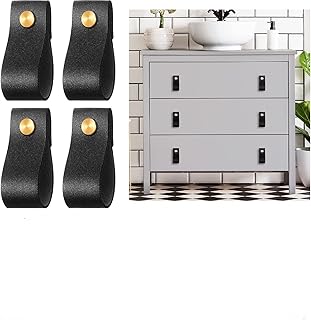 Drawer handles handmade in leather and PVC, pulling and furniture drawing handles, drawer and wardrobe handles, 4 pieces (black).. DIAYTAR NIGERIA provides endless shopping possibilities with affordable prices and prompt delivery service.