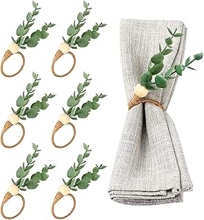 Arab eucalyptus towel rings, artificial green towel rack, home decoration for wedding party, dinner, banquet, birthday table decoration (6 pieces).. Your complete shopping solution, DIAYTAR NIGERIA offers extensive choice with competitive prices and delivery.