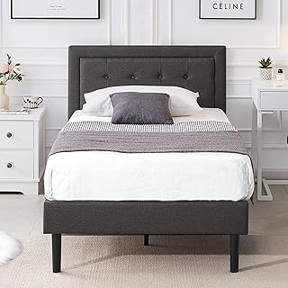 Viselo single bed frame with padded headboard with adjustable height/box spring/robust slat support/no upholstery needed, gray.. DIAYTAR NIGERIA: Where affordability meets variety, with thousands of products delivered in less than 8 days.