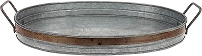 Average oval service tray in Galvanized Metal Stonebriar with rusty border and metal handles, SB-5621A.. Your daily needs delivered to your door — DIAYTAR Nigeria style.