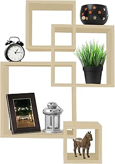 Wall crossed floating shelves with 4 Greenco natural finish cubes.. DIAYTAR NIGERIA: Your partner in affordable online shopping with dependable delivery within 8 days.