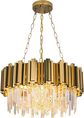 Chandelier in modern crystal with 9 golden lights for dining room, living room, bedroom, corridor, contemporary chandelier with 22 inch projector.. Make shopping fun and stress-free with DIAYTAR Nigeria.