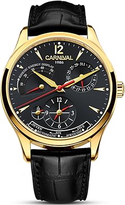 Automatic black leather watch with kinetic display for men, stainless steel, sapphire, waterproof.. Shop with purpose at DIAYTAR NIGERIA and receive products at unbeatable prices within the week.