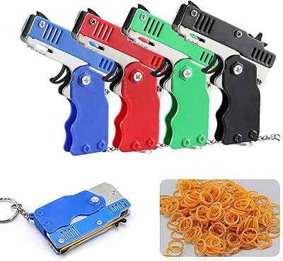 4 -piece rubber gun toy - mini metal foldable rubber pistol toy with 240 elastics, rubber launcher toy with keychain, adult and children's gifts.. Discover shopping simplified with DIAYTAR NIGERIA's comprehensive platform and reliable 5-8 day shipping.