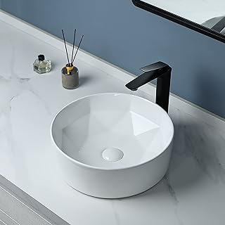 Bathify round sink with retractable shy, pure white circle above the counter, porcelain bathroom sink, modern ceramic design, sink on the top.. DIAYTAR NIGERIA delivers more than products - we deliver affordable shopping satisfaction nationwide.