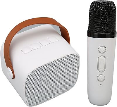 Mini set of microphones portable karaoke speaker, Fixed HD stereo retro for adult festival (white).. Fast delivery, fair prices, and full variety — only on DIAYTAR Nigeria.