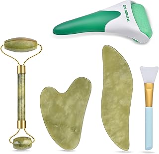 Charmonic 6 in 1 facial massage set with jade roll, jade roll and Gua Sha facial masseur with Gua Sha tool and silicone brush, anti-aging jade stone for massage of the face, eyes and neck.. Shop smarter with DIAYTAR Nigeria — affordable prices and a wide product range delivered in just 5 to 8 days.