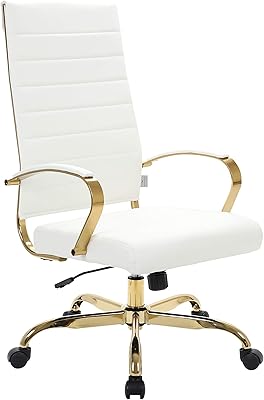 Modern adjustable swivel office chair lesureMod benmar leather with golden frame (white).. DIAYTAR NIGERIA: Where affordability and variety meet with convenient delivery within 8 days.