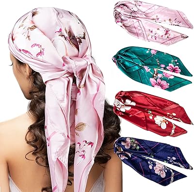 4 pieces 35 "Setate Silk Scarf Printed Fleur de Femme for women.. Shop across boundaries with DIAYTAR NIGERIA's comprehensive catalog delivered nationwide at budget rates.