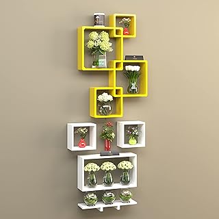 Wood shelves in Rafouf Cross wood (lot of 8 pieces) (size L, yellow and white).. DIAYTAR NIGERIA: Creating access to affordable products for every Nigerian with our swift delivery service.
