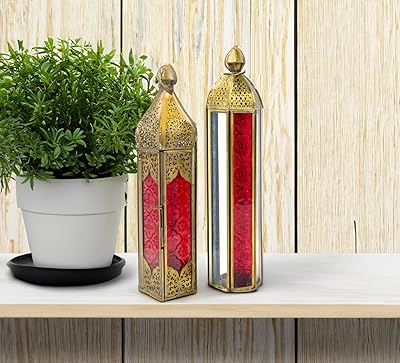 Souk Designs Large Arab Lantern in engraved glass, Decorative Decorate of Vintage Moroccan Style, Photophore of interior decoration for table and wall (gold, pink, blue).. DIAYTAR NIGERIA brings the market to your fingertips with affordable prices and prompt delivery service.