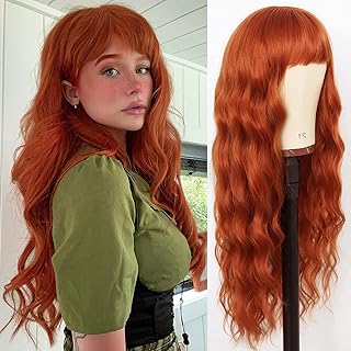 Helene - Orange ginger orange wigs with bangs, orange -burned orange wig for women, curly and cowardly natural wigs, heat -resistant synthetic wig for Halloween daily cosplay (orange, 24 inch).. DIAYTAR NIGERIA brings the marketplace to your home with budget-friendly prices and nationwide delivery.
