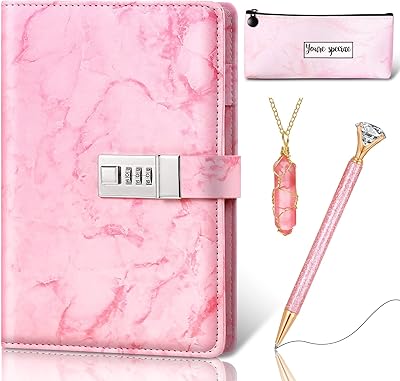 Taobary Kit of Pink marble notes for women and girls, A5 lined notes book with pink crystal stone, small pink pencil bag, Pink Slotting Pen Pen.. Experience the future of online shopping with DIAYTAR NIGERIA's extensive product range and competitive pricing.
