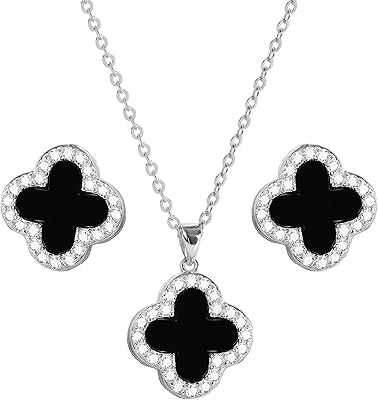 Set of earrings and necklace with four black leaves for women in steel.. Your budget-friendly online marketplace, DIAYTAR NIGERIA delivers a world of products in just 5-8 days.