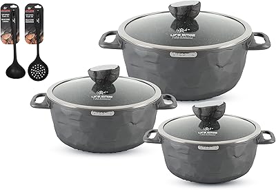 Set of 8 -room pans - Life Smile Kitchen Battery Induction background, Granite antiards, aluminum cast iron 100 % without PFOA The set of casseroles includes 16/20/24 cm casseroles and silicone utensils (Davy gray).. Why pay more? DIAYTAR Nigeria gives you the best for less.