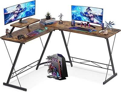 Sky touch -shaped game desk, house office with rounded corners and shelf, computer desk with large screen support, robust writing workstation, game desk with shelf - tiger wood - 50.8 x 18.1 x 28 inches.. Shop across categories at DIAYTAR NIGERIA with the confidence of affordable prices and delivery within 8 days.