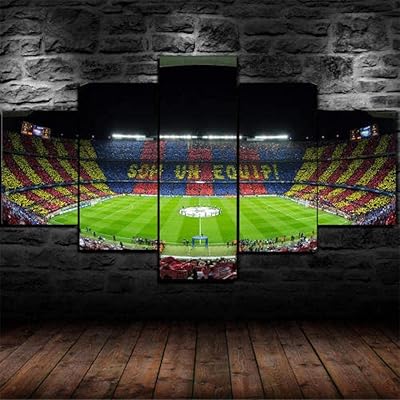 Qqyyyt printing on canvas 5 pieces on printed canvas ready to hang - wall impression of the Barcelona Modern football stadium.. Discover the convenience of DIAYTAR NIGERIA's vast product range delivered affordably in 5-8 days.