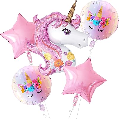 Party supplies kit with unicorn balloon - pack of 5 | Aluminum balloon mylar unicorn rainbow-43 inch | Round rainbow ball and pink star-18 inches | Decorations on the theme of the anniversary for birthday, Baby Shower.. Shop confidently with DIAYTAR NIGERIA's vast product range and budget-friendly nationwide shipping.