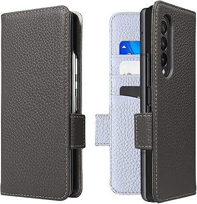 Llangelm True leather portfolio shock resistant with magnetic clip and card holder for Samsung Galaxy Z Fold 4 5G - Dark gray and light gray.. Experience retail therapy without the financial stress at DIAYTAR NIGERIA's affordable e-commerce platform.