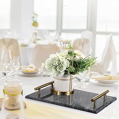 Decorative plated stone decorative tray, perfume tray for keys, candle -for -wardrobe, decorative natural stone tray with metal handle (gray).. DIAYTAR NIGERIA: Where shopping is affordable, selection is vast, and delivery is always reliable.