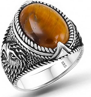 Sterling 925 silver ring with natural tiger eye for men with eagle on the side, metal, tiger eye.. DIAYTAR NIGERIA brings the market to your fingertips with affordable prices and swift delivery services.