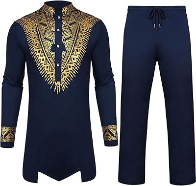 Set of two -piece suit for African men, African dashiki shirts and pants floral print traditional metal.. Your everyday shopping solution, DIAYTAR NIGERIA offers variety and value delivered within 8 days.