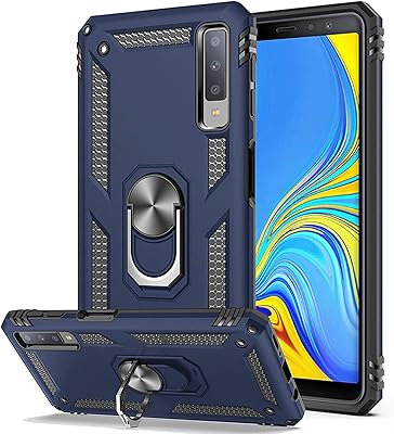 Samsung Galaxy A7 2018/A750 shell with tempered glass screen protector, rigid anti -silicone antichoc protection shelf with support ring, blue.. DIAYTAR NIGERIA: Connecting every Nigerian with quality products at prices everyone can afford.