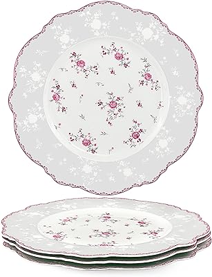 Set of 10 inch leather fan porcelain dinner plates, 4 pieces, lace salad plates, pasta, soup, dessert and flowers of pink.. Your ultimate shopping destination, DIAYTAR NIGERIA combines extensive selection with affordable shipping.