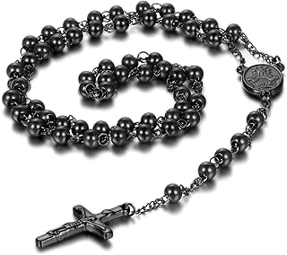 OIDEA COLLIER Cross Cross Cross Crucifix Mary in stainless steel for men and women, 8 mm pearls, for Christmas gifts, gilded, silver, with gift bag.. DIAYTAR NIGERIA: Connecting Nigerians with their needs through our affordable and diverse marketplace.