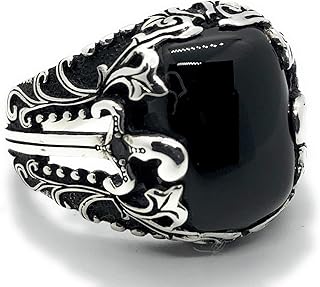 Men's Ring in Sterling Sterling sculpted 925K with perforated sword and natural precious stones 1RKAG2.. DIAYTAR NIGERIA brings online shopping to every Nigerian with affordable prices and reliable shipping.