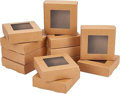NBEADS 24PCCs 10 x 10 x 3 cm Camel paper box, folded boxes with cookies kraft jewelry boxes with window for gift bakery gifts gifts and jewelry packaging.. Order today, receive this week — shopping with DIAYTAR Nigeria is that simple.