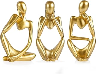 OzzPtu Statue of abstract resin thinker, interior, office, shelf decoration, modern interior decoration, set of 3 (S - gold).. Order now, relax later — DIAYTAR Nigeria ships in 5 to 8 days.