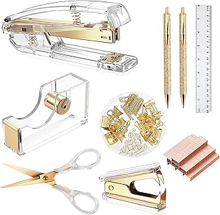 Set of golden office accessory staplers together in Acrylic Gift with stapler.. DIAYTAR NIGERIA delivers value, variety, and convenience with our nationwide 5-8 day shipping.