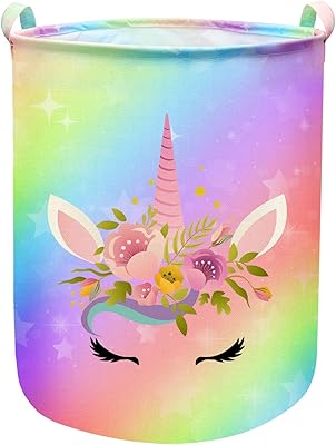 Large round laundry basket waterproof and foldable with a unicorn design for girl room, children's room, games room (43.3 l cute unicorn pattern).. Great finds. Great prices. Fast shipping. That’s DIAYTAR Nigeria.
