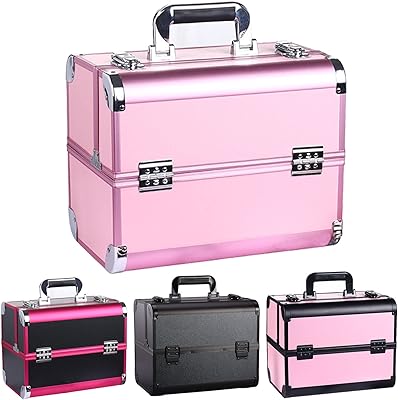 Dalmaon makeup bag, large professional portable aluminum storage organizer for cosmetics, lockable portable make -up storage box, professional makeup storage organizer with transport handle, pink.. DIAYTAR NIGERIA: Making quality accessible to all Nigerians with affordable prices and quick delivery.