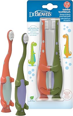 Toothbrush dr. Brown's for babies and children with green and orange dinosaur pattern, set of 2, 1-4 years.. Looking for quality and speed? You’ll find both at DIAYTAR Nigeria.