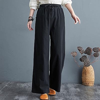 Long pants for women with wide legs and pockets, in linen and united cotton.. DIAYTAR NIGERIA: Making quality products accessible to all Nigerians at affordable prices.