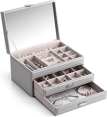 Flando jewelry box for women, large mirror jewelry organizer for earrings, necklaces and rings, imitation leather jewelry storage bag for girl girl gift.. DIAYTAR NIGERIA: Bringing the marketplace to every Nigerian with affordable prices and quick delivery.