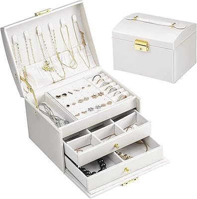 You Home PU leather jewelry box for women, 3 -layer jewelry storage support with lock, portable travel jewelry case for earrings, bracelets, rings, necklaces (broken white).. Need it fast? DIAYTAR Nigeria ships in just 5 to 8 days nationwide.