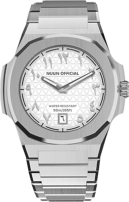 Official Swiss Quartz Nuun Type II for men's watch with analog display and stainless steel bracelet, silver/white, relaxed.. DIAYTAR NIGERIA: Where every shopping need is met with affordable prices and timely delivery.