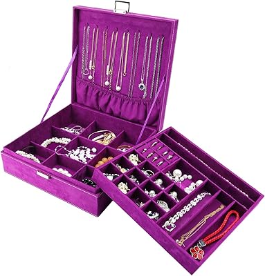 Procisse jewelry box for women and girls, 2 -level jewelry display, storage case for necklaces, earrings, bracelets, rings, watches - purple.. Your comprehensive marketplace awaits at DIAYTAR NIGERIA with affordable prices and reliable delivery times.