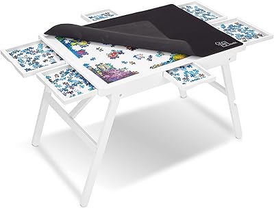 Jumble puzzle table with lid, 1000 pieces | Puzzle board 23 "x 31" with legs and 6 removable storage and sorting drawers | Work surface in flexible fiber panels and reinforced hardwood | For games and puzzles.. DIAYTAR NIGERIA: Connecting Nigerians with affordable products through our expansive e-commerce platform.