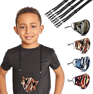 Camooo Kids Face Mask 4 Pack with 4 black mask cords - cotton masks - washable, reusable, breathable, adjustable - for children, children, boys, girls, children - camouflage masks, cord cord.. Shop with intention at DIAYTAR NIGERIA, offering thousands of products delivered nationwide in days.