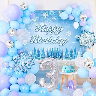 3rd anniversary decorations for girls, Balloons garland kit the snow queen with background sticker, birthday cake decoration, blue and purple white confetti balloons, snowflake balls for princess party.. DIAYTAR NIGERIA: Where affordability and variety meet with convenient delivery within 8 days.