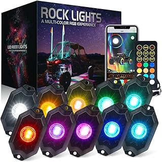 Xprite RGBW LED Rock Lights Kit with Bluetooth and wireless remote control, Multicolored cars underlighting, wheel, neon light kits for feet, for all-terrain trucks UTV ATV SUV Moto Boats-10 pods.. DIAYTAR NIGERIA transforms online retail with unbeatable prices and consistent delivery timeframes.