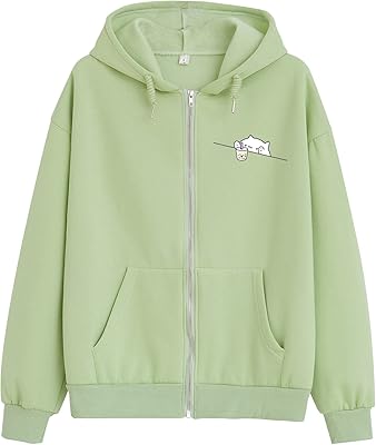 Wetuteo Sweatshirt with oversized hooded with zipper for teenagers, kawaii cartoon chat sweatshirt with cotton pockets.. Forget the long lines — DIAYTAR Nigeria is always open for shopping.