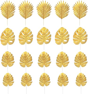 Artificial palm leaves, tropical golden plastic celebration leaves, wedding decorations, simulation of golden turtle leaves (20 pieces).. DIAYTAR NIGERIA: Where quality meets affordability, with thousands of products delivered in less than 8 days.