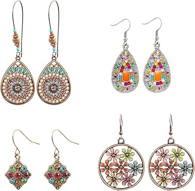 4 pairs of classic hanging earrings, pending earrings vintage bohemia for women, hook earrings, pendant earrings Retro rhinestone for girls and ladies, alloy, alloy.. Shop everything from A to Z on DIAYTAR Nigeria — delivered nationwide.