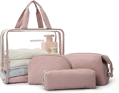 Women's toiletry bag, 4 -in -1 makeup bag for women, Transparent PVC plastic makeup bags, pink.. Shop with purpose at DIAYTAR NIGERIA, where your money goes further and delivery is always prompt.