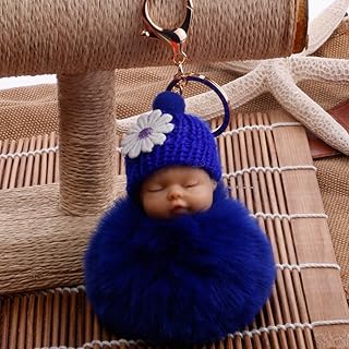 Key holder sleeping doll 8 cm in rabbit fur with pompom, soft car keychain, keychain for little girls, gift for women and children (dark blue).. DIAYTAR NIGERIA stands as your affordable shopping ally with nationwide delivery in just 5-8 days.